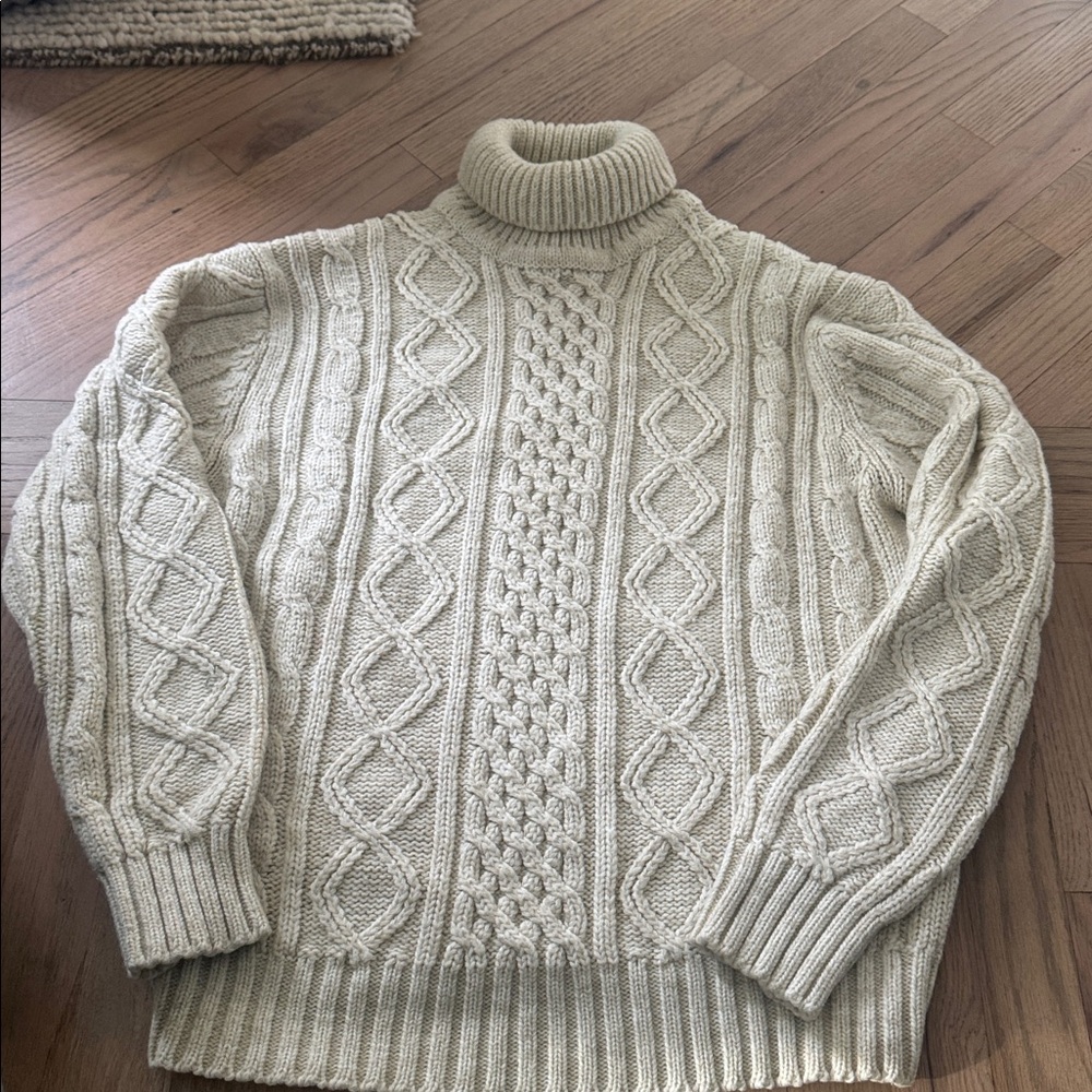 Vintage Thane womens fisherman sweater beige cream large classic turtleneck #8